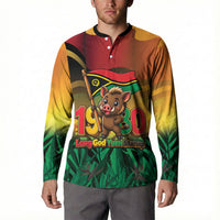 Vanuatu Independence Day Button Sweatshirt Chibi Boar Proud To Be A Ni-Van