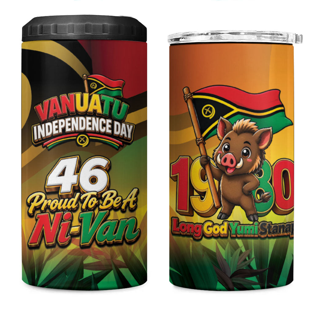 Vanuatu Independence Day 4 in 1 Can Cooler Tumbler Chibi Boar Proud To Be A Ni-Van