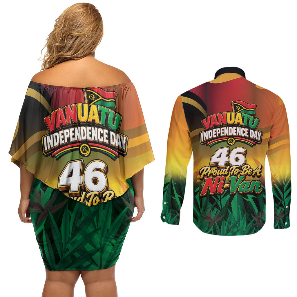 Vanuatu Independence Day Couples Matching Off Shoulder Short Dress and Long Sleeve Button Shirt Chibi Boar Proud To Be A Ni-Van