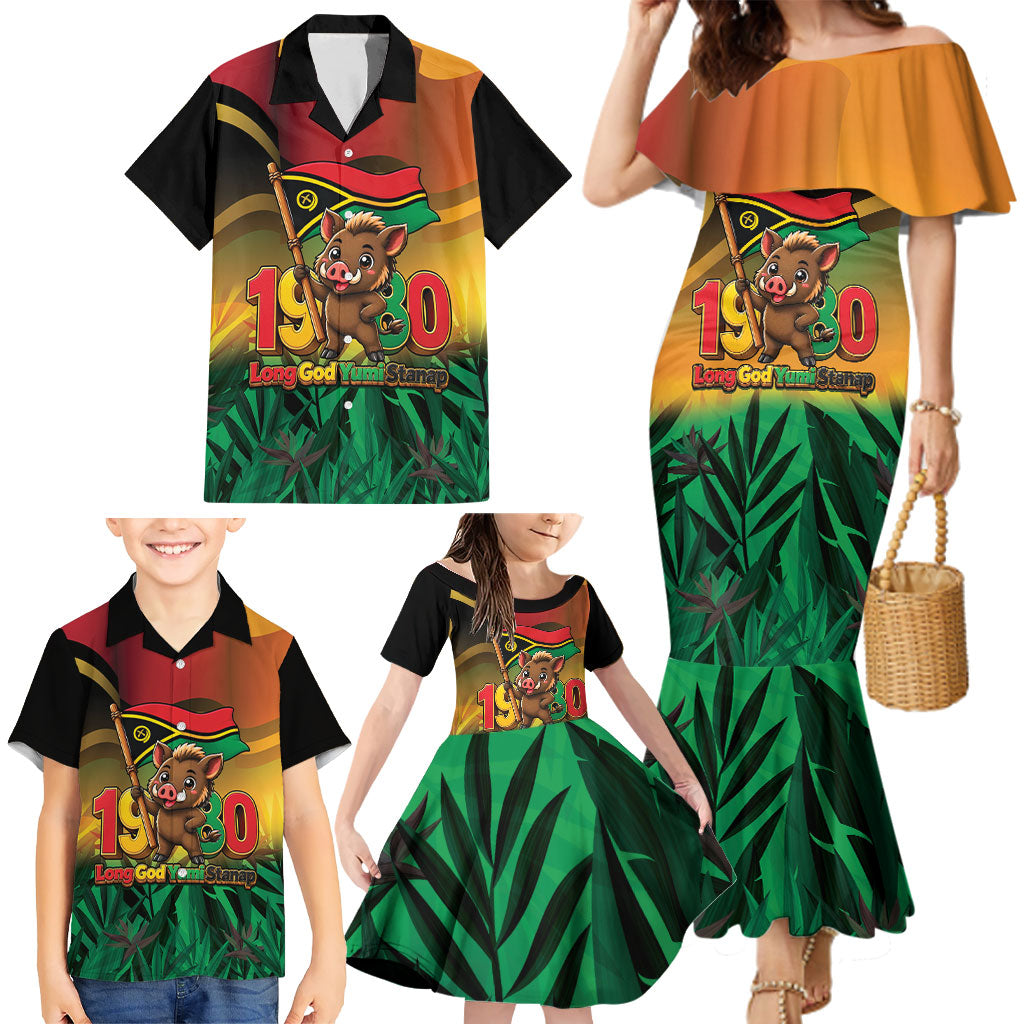 Vanuatu Independence Day Family Matching Mermaid Dress and Hawaiian Shirt Chibi Boar Proud To Be A Ni-Van