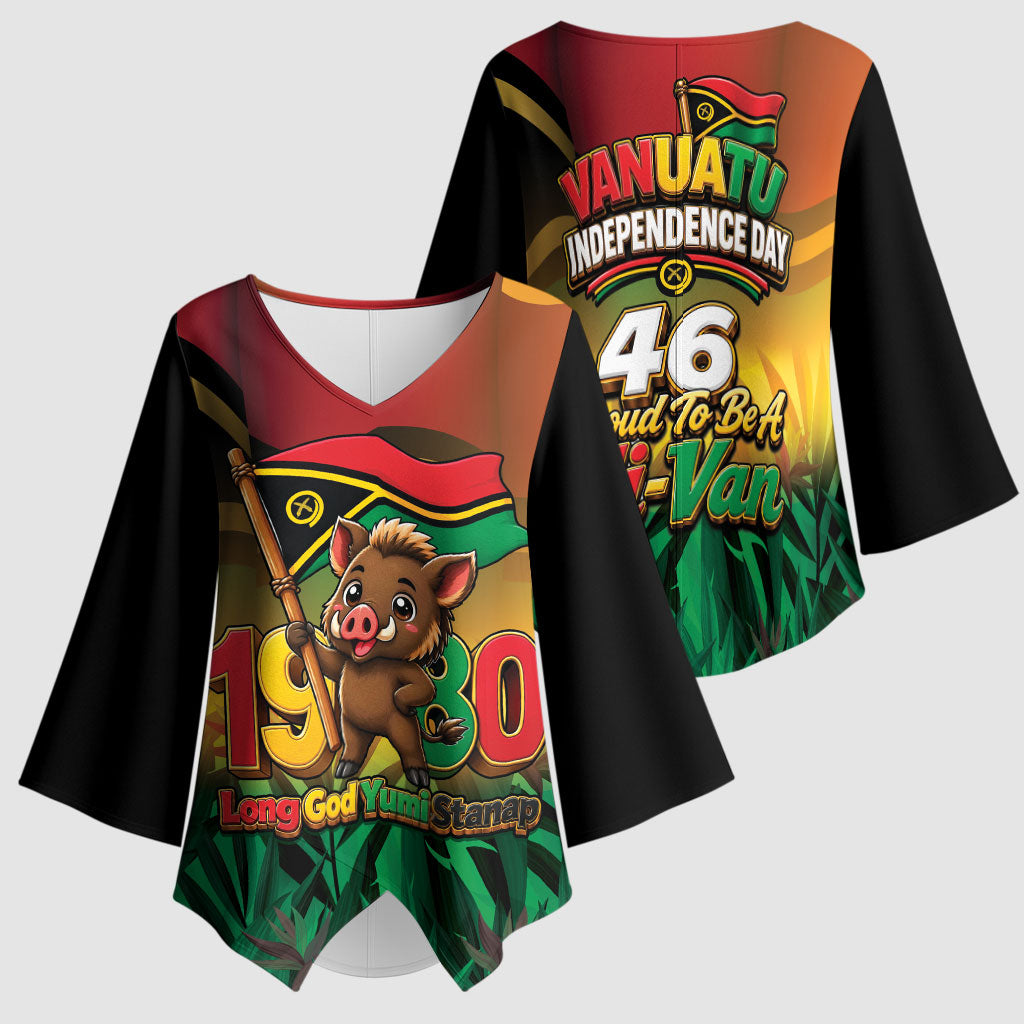 Vanuatu Independence Day Kimono Sleeve Blouse Chibi Boar Proud To Be A Ni-Van