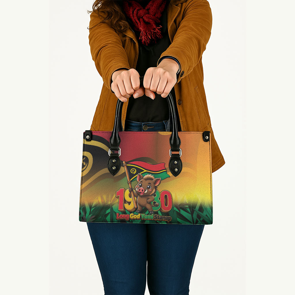 Vanuatu Independence Day Leather Bag Chibi Boar Proud To Be A Ni-Van
