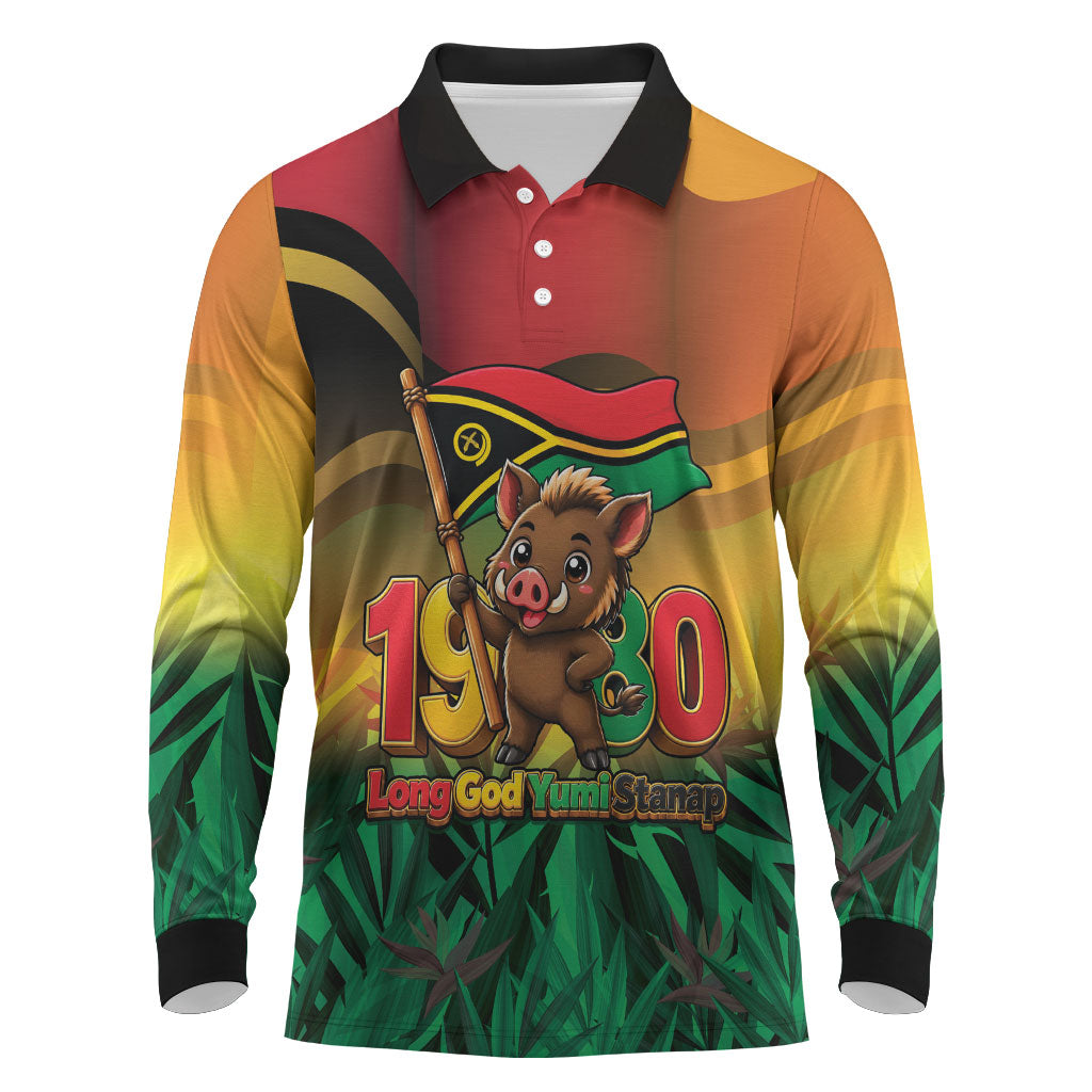 Vanuatu Independence Day Long Sleeve Polo Shirt Chibi Boar Proud To Be A Ni-Van