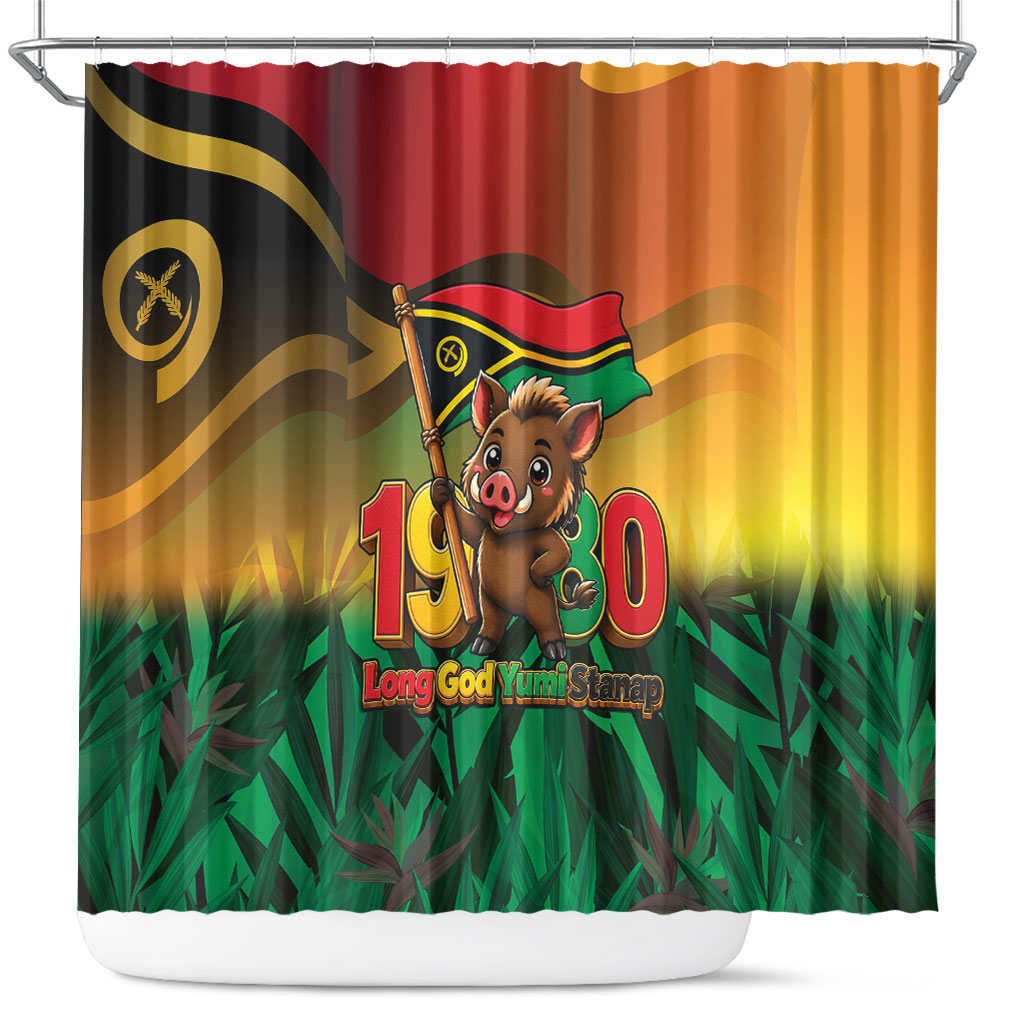 Vanuatu Independence Day Shower Curtain Chibi Boar Proud To Be A Ni-Van