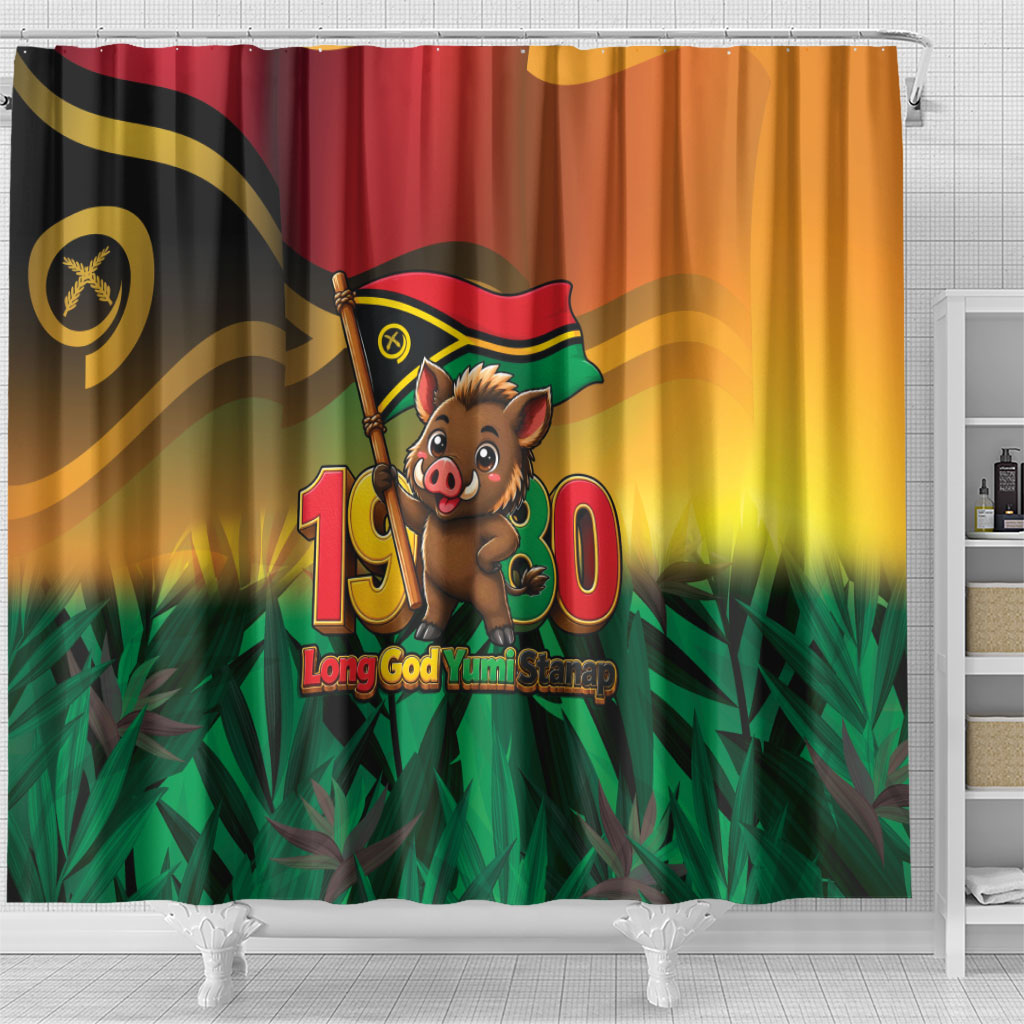 Vanuatu Independence Day Shower Curtain Chibi Boar Proud To Be A Ni-Van