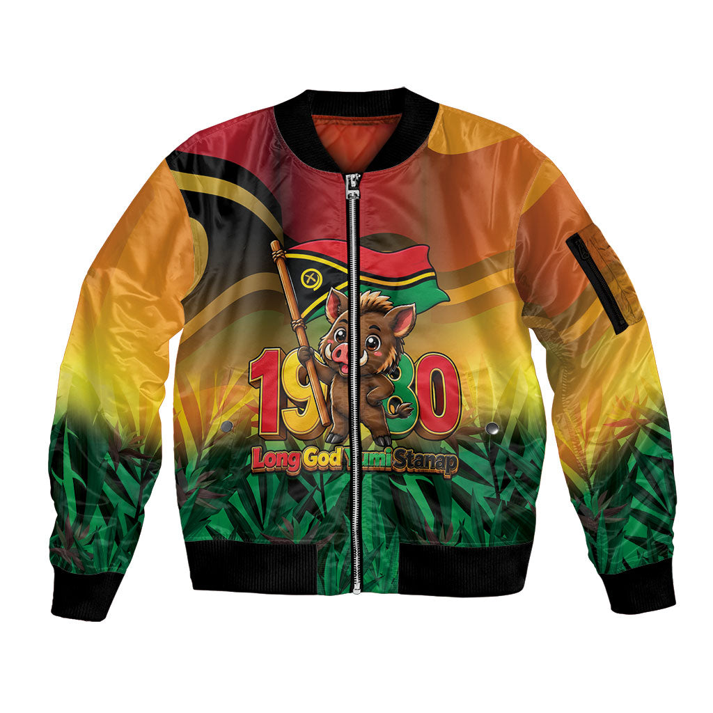 Vanuatu Independence Day Sleeve Zip Bomber Jacket Chibi Boar Proud To Be A Ni-Van