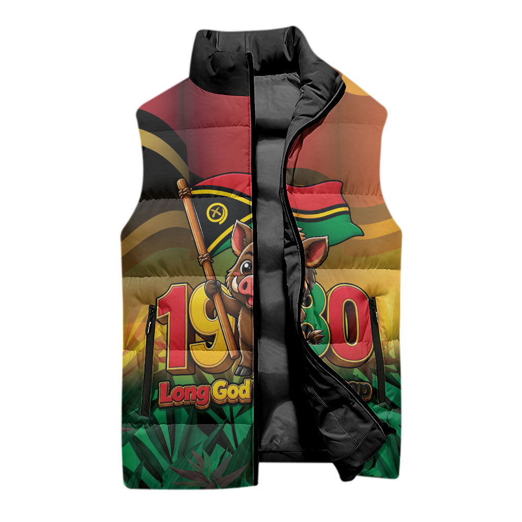 Vanuatu Independence Day Sleeveless Puffer Jacket Chibi Boar Proud To Be A Ni-Van