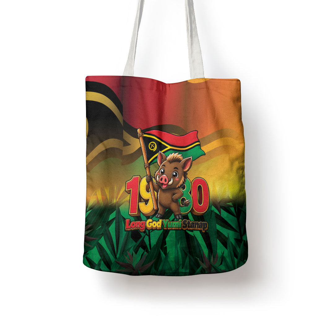 Vanuatu Independence Day Tote Bag Chibi Boar Proud To Be A Ni-Van