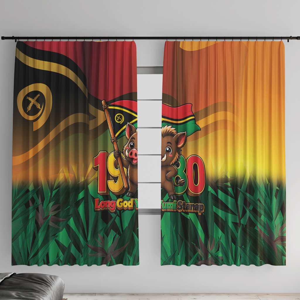 Vanuatu Independence Day Window Curtain Chibi Boar Proud To Be A Ni-Van