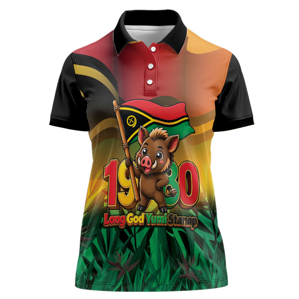 Vanuatu Independence Day Women Polo Shirt Chibi Boar Proud To Be A Ni-Van