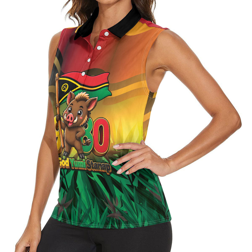Vanuatu Independence Day Women Sleeveless Polo Shirt Chibi Boar Proud To Be A Ni-Van