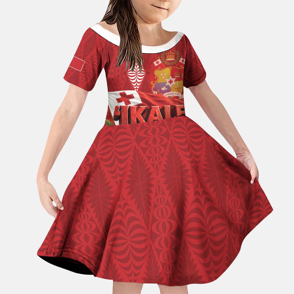 Tonga Rugby Custom Kid Short Sleeve Dress 2026 Go Ikale Tahi Ngatu Pattern