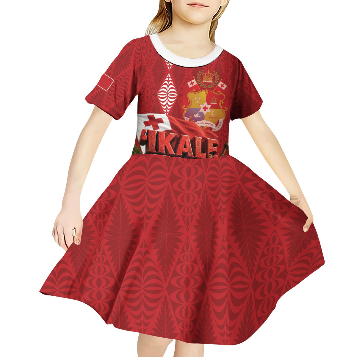 Tonga Rugby Custom Kid Short Sleeve Dress 2026 Go Ikale Tahi Ngatu Pattern