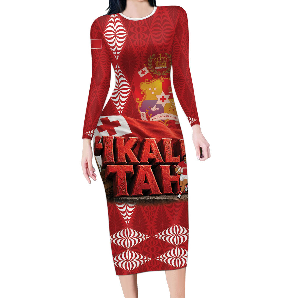 Tonga Rugby Custom Long Sleeve Bodycon Dress 2026 Go Ikale Tahi Ngatu Pattern