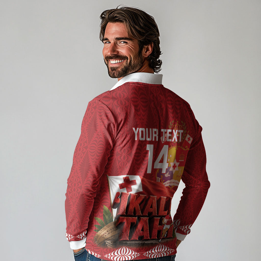 Tonga Rugby Custom Long Sleeve Polo Shirt 2026 Go Ikale Tahi Ngatu Pattern
