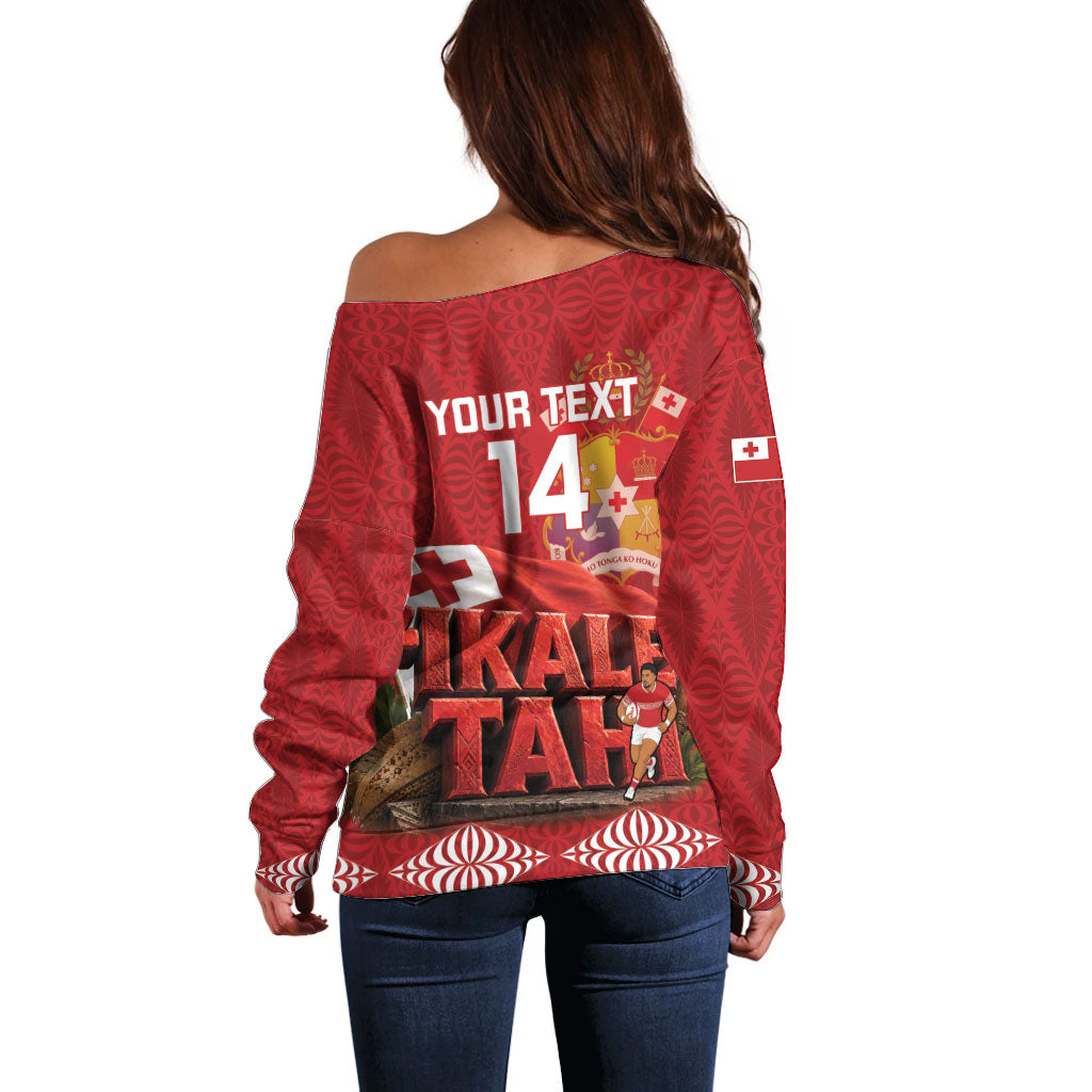 Tonga Rugby Custom Off Shoulder Sweater 2026 Go Ikale Tahi Ngatu Pattern