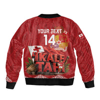 Tonga Rugby Custom Sleeve Zip Bomber Jacket 2026 Go Ikale Tahi Ngatu Pattern