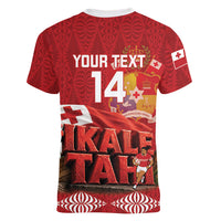 Tonga Rugby Custom Women V-Neck T-Shirt 2026 Go Ikale Tahi Ngatu Pattern