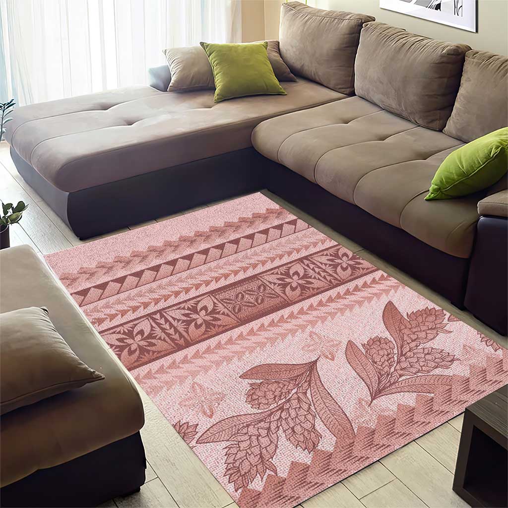 Pastel Pink Samoa Siapo Teuila Flowers Area Rug - Polynesian Pride