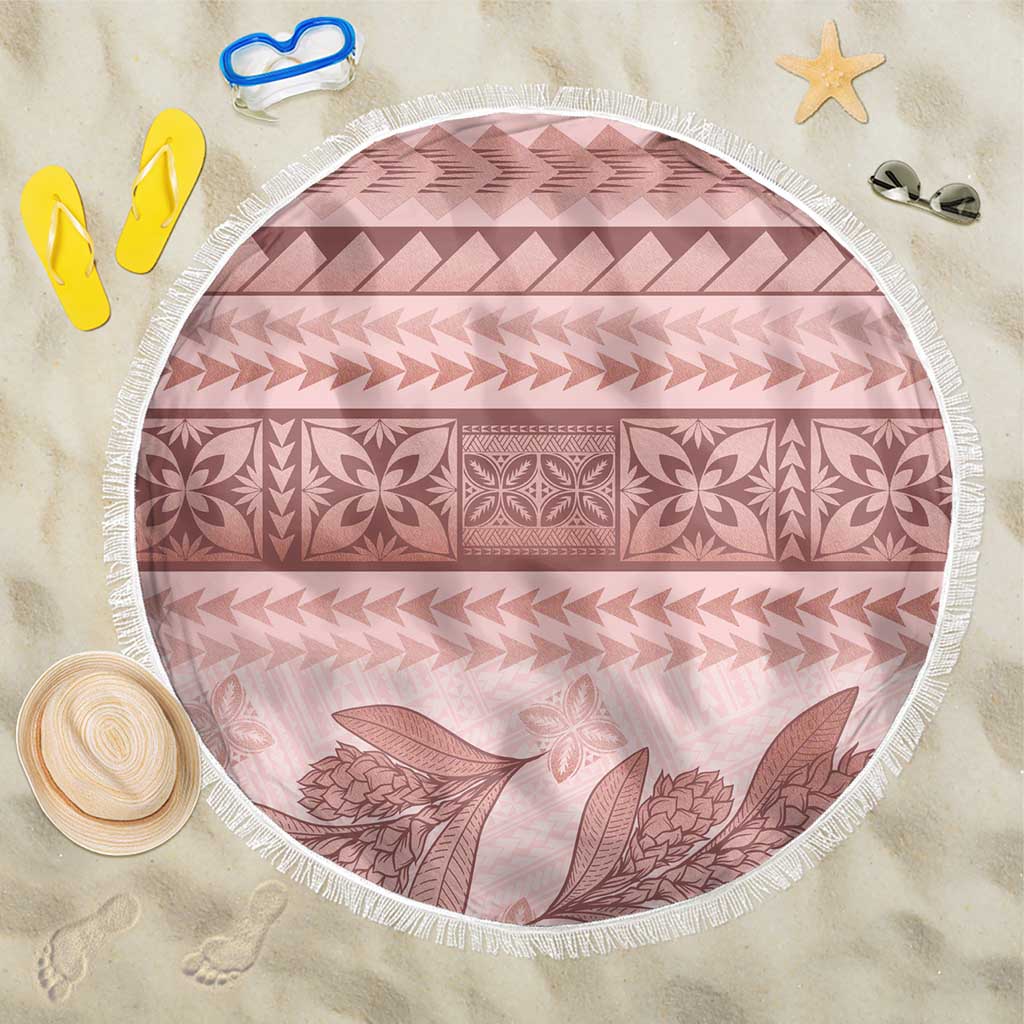 Pastel Pink Samoa Siapo Teuila Flowers Beach Blanket - Polynesian Pride