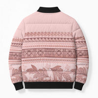 Pastel Pink Samoa Siapo Teuila Flowers Bomber Puffer Jacket - Polynesian Pride