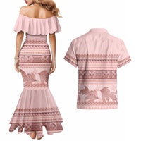 Pastel Pink Samoa Siapo Teuila Flowers Couples Matching Mermaid Dress and Hawaiian Shirt - Polynesian Pride