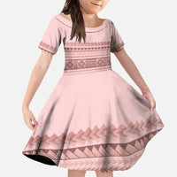 Pastel Pink Samoa Siapo Teuila Flowers Family Matching Long Sleeve Bodycon Dress and Hawaiian Shirt - Polynesian Pride