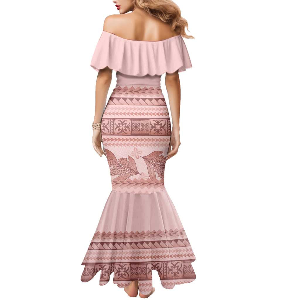 Pastel Pink Samoa Siapo Teuila Flowers Family Matching Mermaid Dress and Hawaiian Shirt - Polynesian Pride