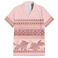 Pastel Pink Samoa Siapo Teuila Flowers Family Matching Off The Shoulder Long Sleeve Dress and Hawaiian Shirt - Polynesian Pride