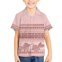 Pastel Pink Samoa Siapo Teuila Flowers Family Matching Off The Shoulder Long Sleeve Dress and Hawaiian Shirt - Polynesian Pride