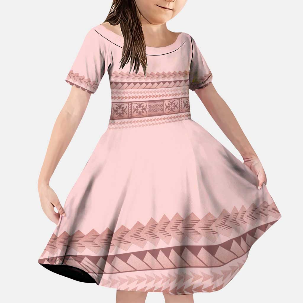 Pastel Pink Samoa Siapo Teuila Flowers Family Matching Puletasi and Hawaiian Shirt LT14 Daughter's Dress Pastel Pink - Polynesian Pride