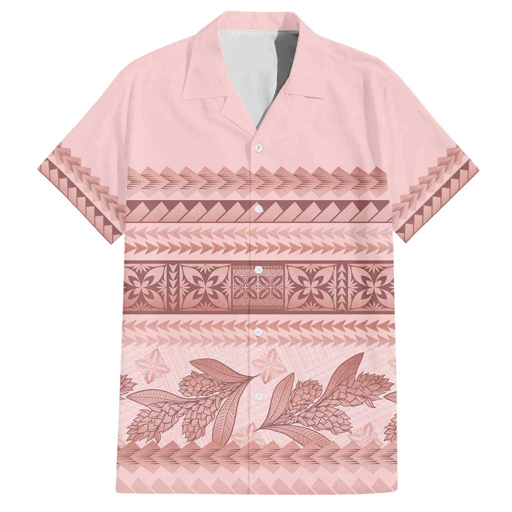Pastel Pink Samoa Siapo Teuila Flowers Family Matching Puletasi and Hawaiian Shirt LT14 Dad's Shirt - Short Sleeve Pastel Pink - Polynesian Pride