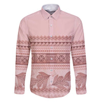 Pastel Pink Samoa Siapo Teuila Flowers Family Matching Puletasi and Hawaiian Shirt LT14 Dad's Shirt - Long Sleeve Pastel Pink - Polynesian Pride