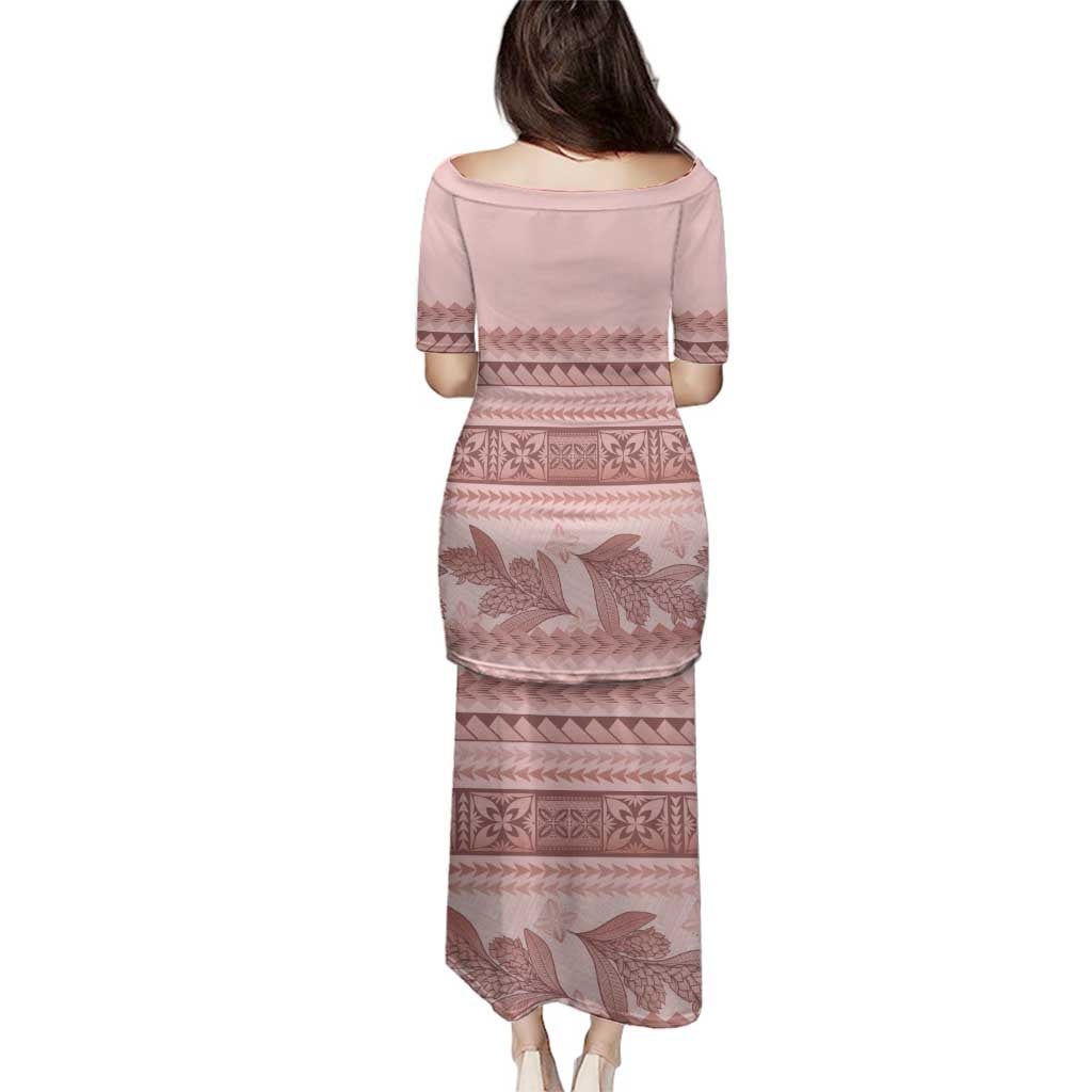 Pastel Pink Samoa Siapo Teuila Flowers Family Matching Puletasi and Hawaiian Shirt LT14 - Polynesian Pride