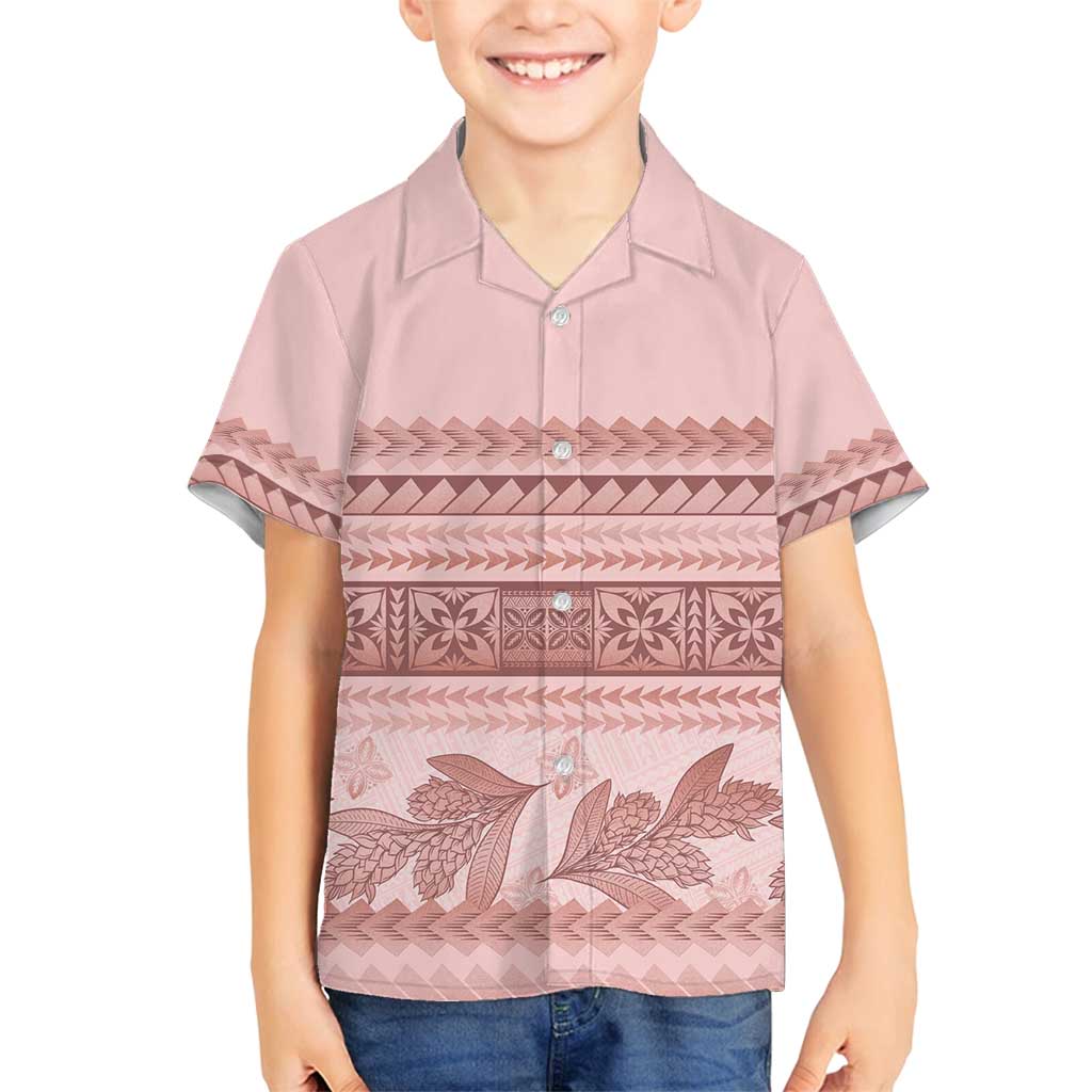 Pastel Pink Samoa Siapo Teuila Flowers Family Matching Puletasi and Hawaiian Shirt LT14 Son's Shirt Pastel Pink - Polynesian Pride