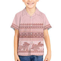 Pastel Pink Samoa Siapo Teuila Flowers Family Matching Puletasi and Hawaiian Shirt LT14 Son's Shirt Pastel Pink - Polynesian Pride
