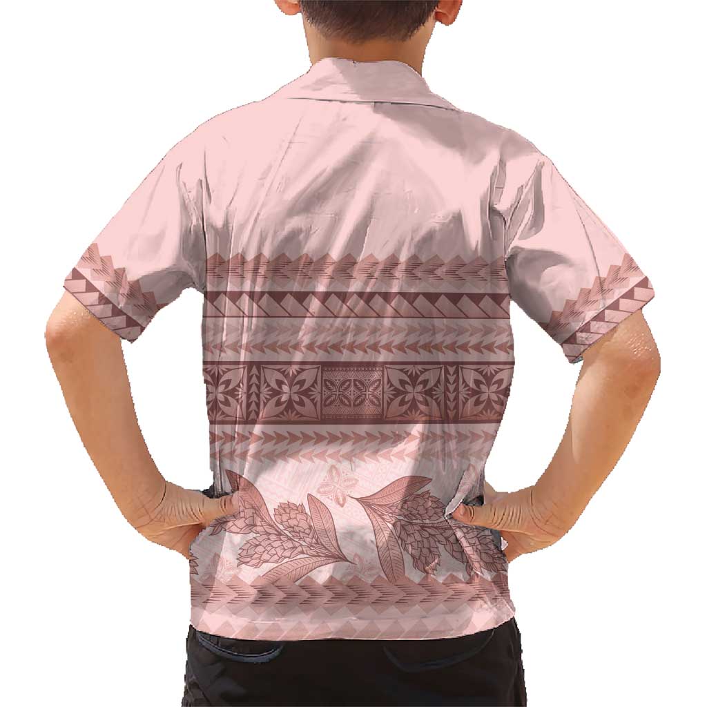 Pastel Pink Samoa Siapo Teuila Flowers Family Matching Short Sleeve Bodycon Dress and Hawaiian Shirt - Polynesian Pride