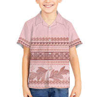 Pastel Pink Samoa Siapo Teuila Flowers Family Matching Short Sleeve Bodycon Dress and Hawaiian Shirt - Polynesian Pride