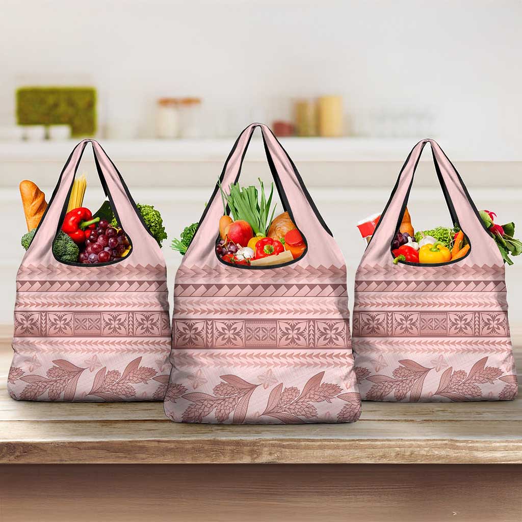 Pastel Pink Samoa Siapo Teuila Flowers Grocery Bag - Polynesian Pride