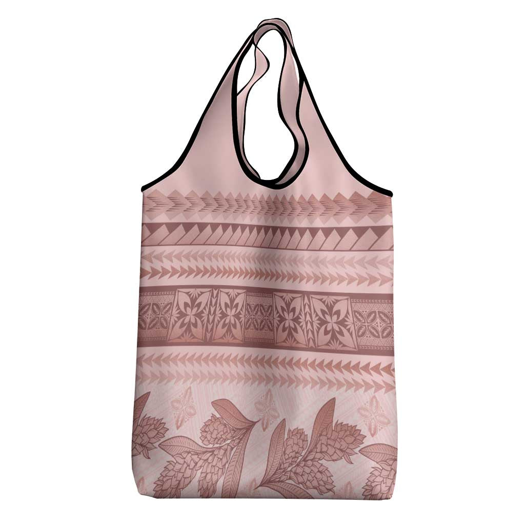 Pastel Pink Samoa Siapo Teuila Flowers Grocery Bag - Polynesian Pride