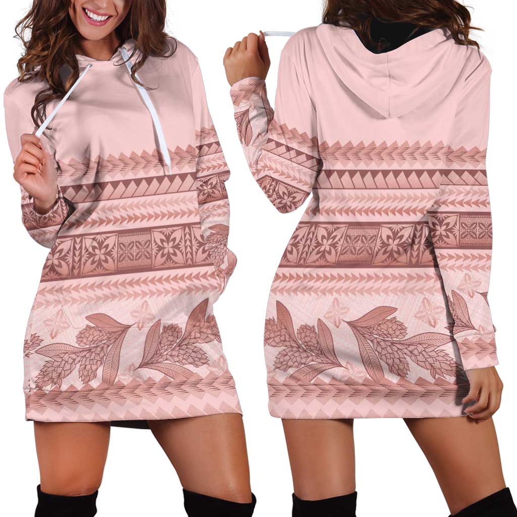 Pastel Pink Samoa Siapo Teuila Flowers Hoodie Dress - Polynesian Pride