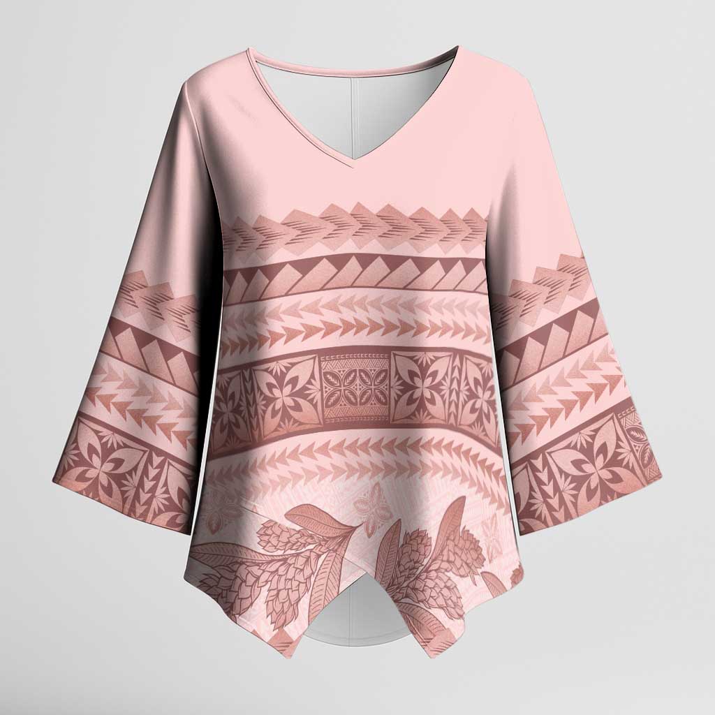 Pastel Pink Samoa Siapo Teuila Flowers Kimono Sleeve Blouse - Polynesian Pride
