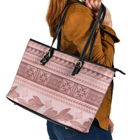 Pastel Pink Samoa Siapo Teuila Flowers Leather Tote Bag - Polynesian Pride