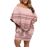 Pastel Pink Samoa Siapo Teuila Flowers Off Shoulder Short Dress - Polynesian Pride