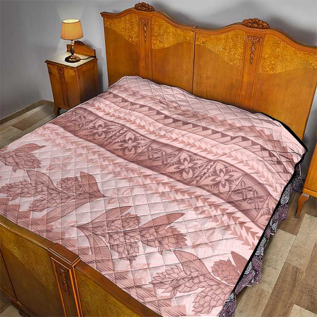 Pastel Pink Samoa Siapo Teuila Flowers Quilt - Polynesian Pride