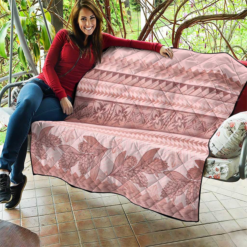 Pastel Pink Samoa Siapo Teuila Flowers Quilt - Polynesian Pride