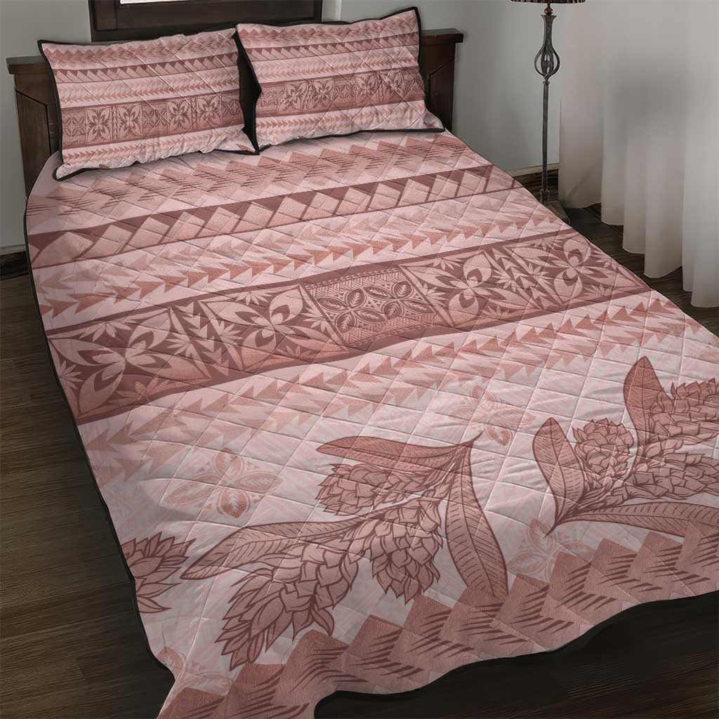 Pastel Pink Samoa Siapo Teuila Flowers Quilt Bed Set - Polynesian Pride