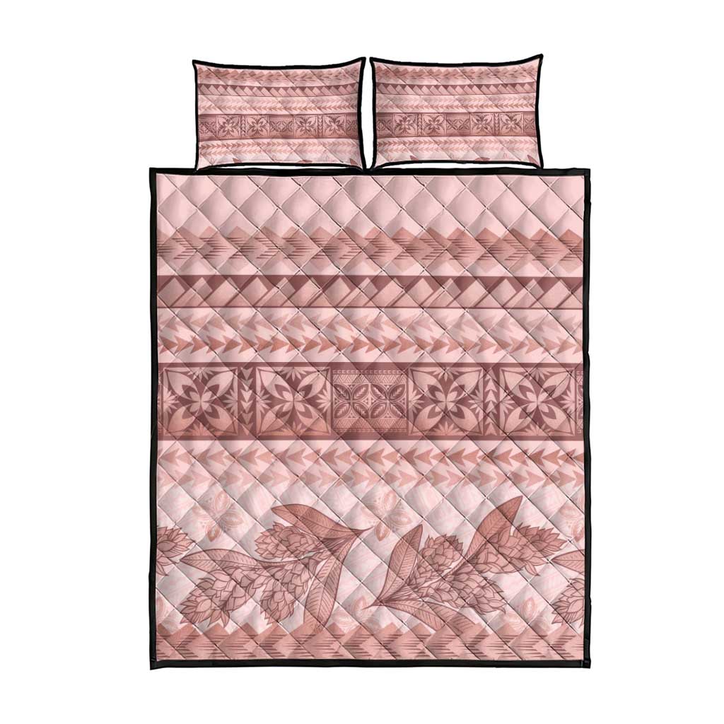 Pastel Pink Samoa Siapo Teuila Flowers Quilt Bed Set - Polynesian Pride