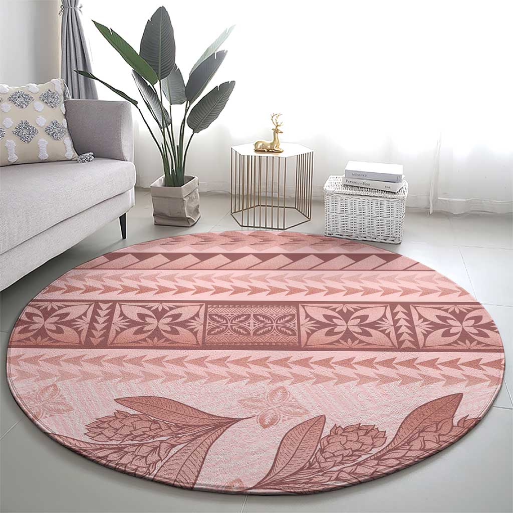 Pastel Pink Samoa Siapo Teuila Flowers Round Carpet - Polynesian Pride