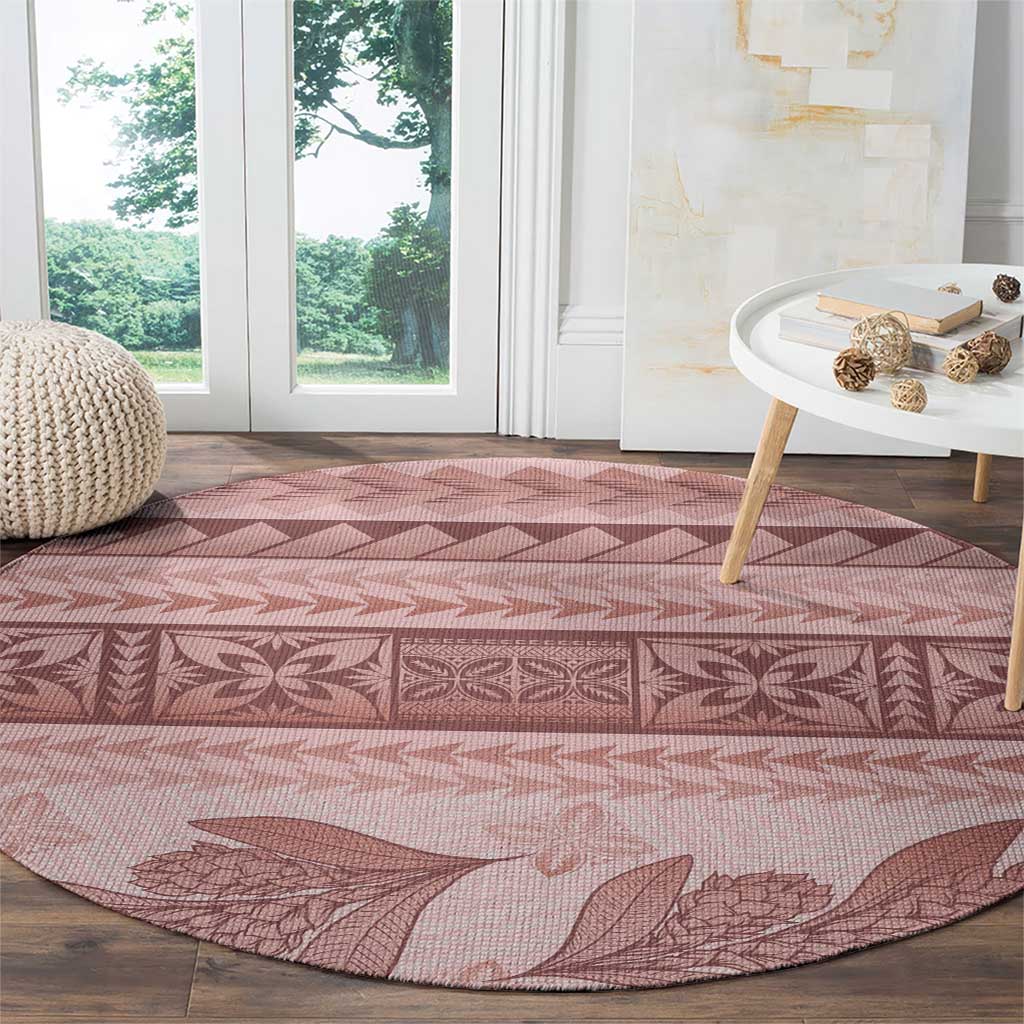 Pastel Pink Samoa Siapo Teuila Flowers Round Carpet - Polynesian Pride